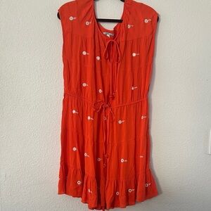 Leifnotes - Red Sleeveless Dress with Embroidered Details